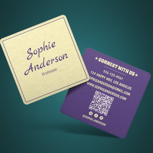 Carte De Visite Carré QR Code Modern Minimalist Professional Purple