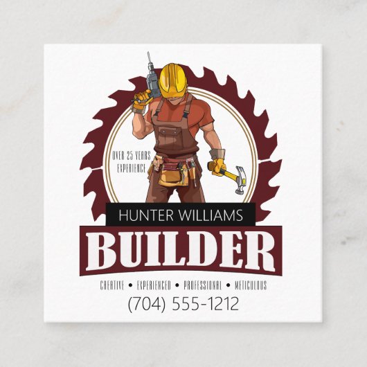 Carte De Visite Carré QR Code Moderne Construction Builder Professionnel (Devant)