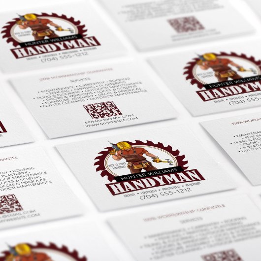 Carte De Visite Carré QR Code Moderne Handyman Maintenance Outils Rustiq