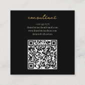 Carte De Visite Carré Qr Code Moderne Noir & Or Monogramme Initial (Dos)