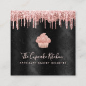 Carte De Visite Carré QR Code Pink Cupcake Glitter Drips Bakery Black (Devant)