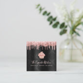 Carte De Visite Carré QR Code Pink Cupcake Glitter Drips Bakery Black (Debout devant)