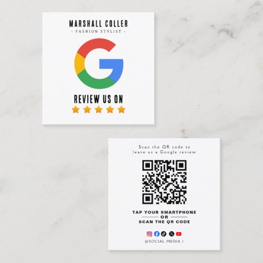 Carte De Visite Carré QR Code Professionnel Avis Google (Devant / Derrière)