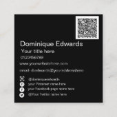 Carte De Visite Carré QR Code Professionnel Blanc Noir Médias Sociaux (Dos)