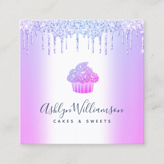 Carte De Visite Carré QR Code Purple Cupcake Parties scintillant Drivers (Devant)