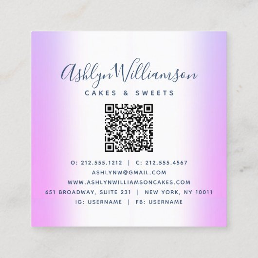 Carte De Visite Carré QR Code Purple Cupcake Parties scintillant Drivers (Dos)