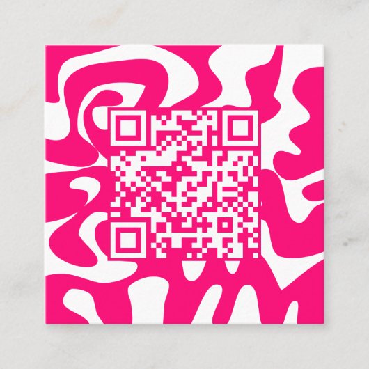 Carte De Visite Carré QR Code Retro Hot Pink et White Squiggles Hello (Devant)