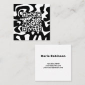 Carte De Visite Carré QR Code Retro Super Black White Squiggles Bonjour (Devant / Derrière)