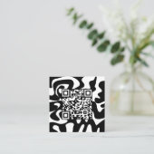 Carte De Visite Carré QR Code Retro Super Black White Squiggles Bonjour (Debout devant)
