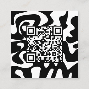 Carte De Visite Carré QR Code Retro Super Black White Squiggles Bonjour