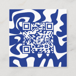 Carte De Visite Carré QR Code Retro Super Bleu blanc Squiggles Bonjour