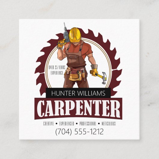 Carte De Visite Carré QR Code Rustic Carpenter Outils Woodworker (Devant)