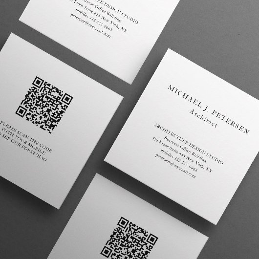 Carte De Visite Carré QR CODE simple élégant professionnel de typographi