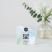 Carte De Visite Carré QR Code Social Media and Website Holographic (Debout devant)