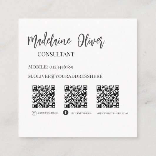 Carte De Visite Carré QR Code Socials Personal Pink Elegant (Dos)