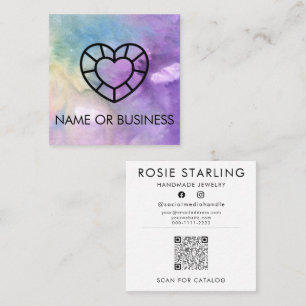 Carte De Visite Carré QR Code Watercolor Professional Gem Heart