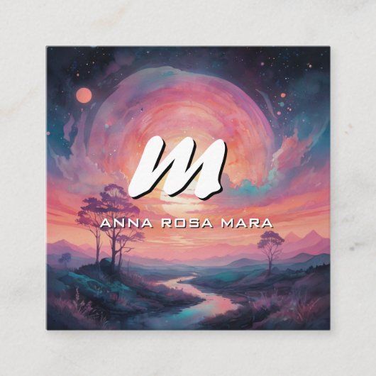 Carte De Visite Carré *~* QR Mountains Stream Moderne Paysage Sun AP93 (Devant)