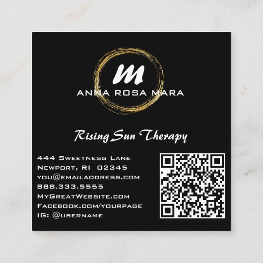 Carte De Visite Carré *~* QR Noir Or Blanc Dramatique Élégant AP65 (Dos)