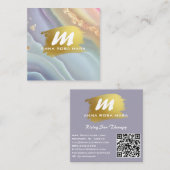 Carte De Visite Carré *~* QR Pastel AP66 Gold Parties scintillant Rainbo (Devant / Derrière)