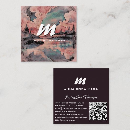 Carte De Visite Carré *~* QR Saumon rose moderne paysage Abstrait AP93 (Devant / Derrière)