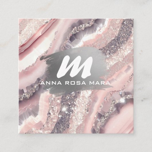 Carte De Visite Carré *~* QR Silver AP66 Parties scintillant Rose Agate (Devant)