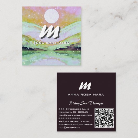 Carte De Visite Carré *~* QR SUN Moderne Paysage Abstrait Nature AP93 (Devant / Derrière)