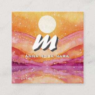 Carte De Visite Carré *~* QR SUN Saumon Paysage Abstrait Nature AP93