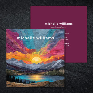 Carte De Visite Carré Radiant Horizon — Abstract Mountain Lake Sunrise