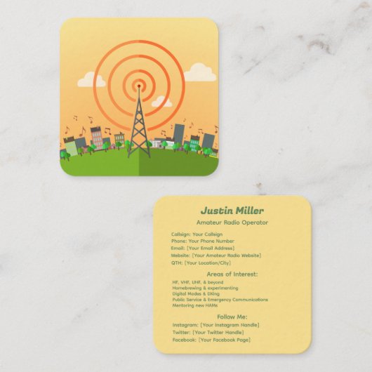 Carte De Visite Carré Radio amateur (Devant / Derrière)