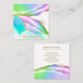 Carte De Visite Carré *~* Rainbow Agate Pastel Gold Parties scintillant (Devant / Derrière)
