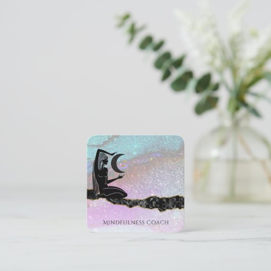 Carte De Visite Carré *~* Rainbow Parties scintillant Lune Code QR GODDE (Debout devant)