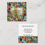 Carte De Visite Carré Rainbow Psychedelic Neon Abstrait Wavy Art (Devant / Derrière)