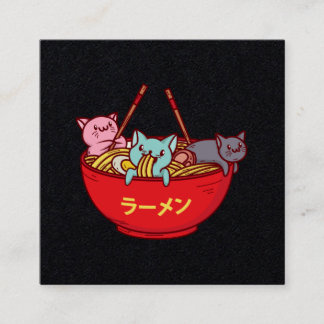 Carte De Visite Carré Ramen japonais adorables drôles de chat d'Anime de