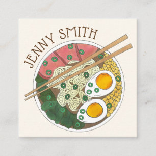 Carte De Visite Carré Ramen Noodles Bowl Restauration Japonaise Foin