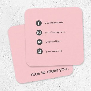 Carte De Visite Carré Ravi de vous rencontrer Social Media Blush Rose Da