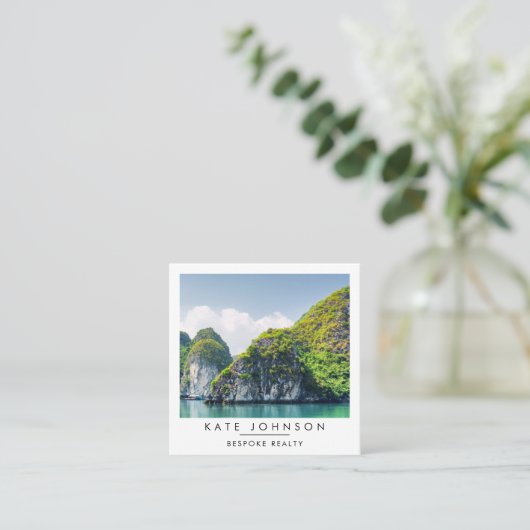 Carte De Visite Carré Real Estate Realtor Agent Photo QR Code (Debout devant)