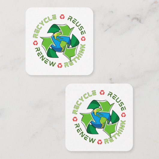 Carte De Visite Carré Recycler, Réutiliser, Renouveler, Repenser. Sauvez (Devant / Derrière)
