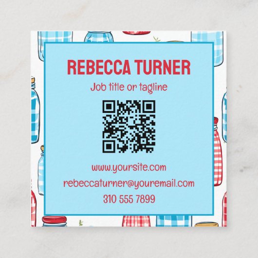 Carte De Visite Carré Red and Blue Mason Jar Pattern, QR Code (Dos)