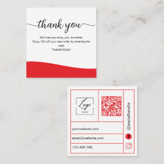 Carte De Visite Carré Red Business Thank You Card Order Insert