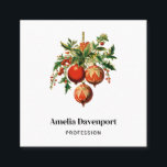 Carte De Visite Carré Red Christmas Baubles avec Holly Festive<br><div class="desc">Cartes de visite avec une illustration de style vintage. 3 boules de Noël rouges entourées de saints verts et de baies. Cool rétro.</div>