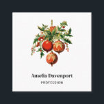 Carte De Visite Carré Red Christmas Baubles avec Holly Festive<br><div class="desc">Cartes de visite avec une illustration de style vintage. 3 boules de Noël rouges entourées de saints verts et de baies. Cool rétro.</div>