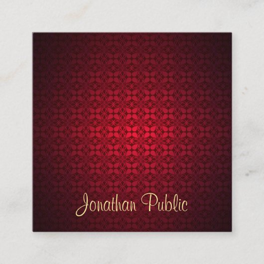 Carte De Visite Carré Red Damask Calligraphie Script Nom Modèle Elite (Devant)