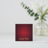 Carte De Visite Carré Red Damask Calligraphie Script Nom Modèle Elite (Debout devant)