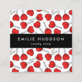 Carte De Visite Carré Red Lollipops, Heart Lollipops, Lolly, Candy Shop (Devant)