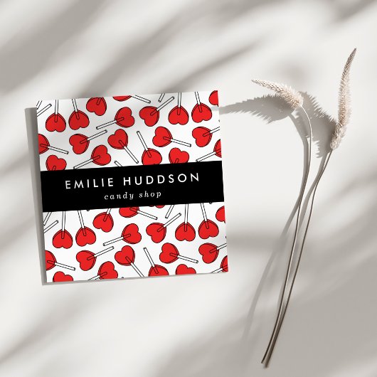 Carte De Visite Carré Red Lollipops, Heart Lollipops, Lolly, Candy Shop