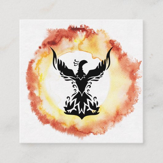 Carte De Visite Carré *~* Red Orange Flames Black Phoenix Ring Fire (Devant)