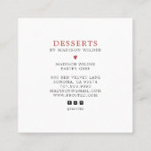 Carte De Visite Carré Red Velvet Baker Cupcake Logo Calligraphy Script (Dos)