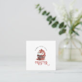 Carte De Visite Carré Red Velvet Baker Cupcake Logo Calligraphy Script (Debout devant)