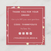 Carte De Visite Carré Red Winter Xmas Orament Star & Sparkles Merci (Dos)