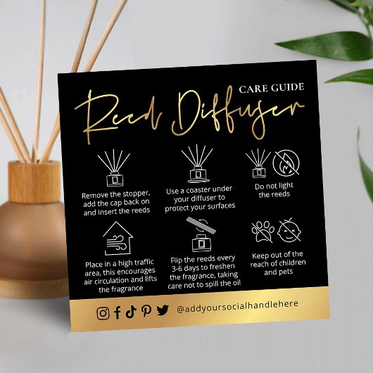 Carte De Visite Carré Reed Diffuser Care Instructions Logo Black & Gold